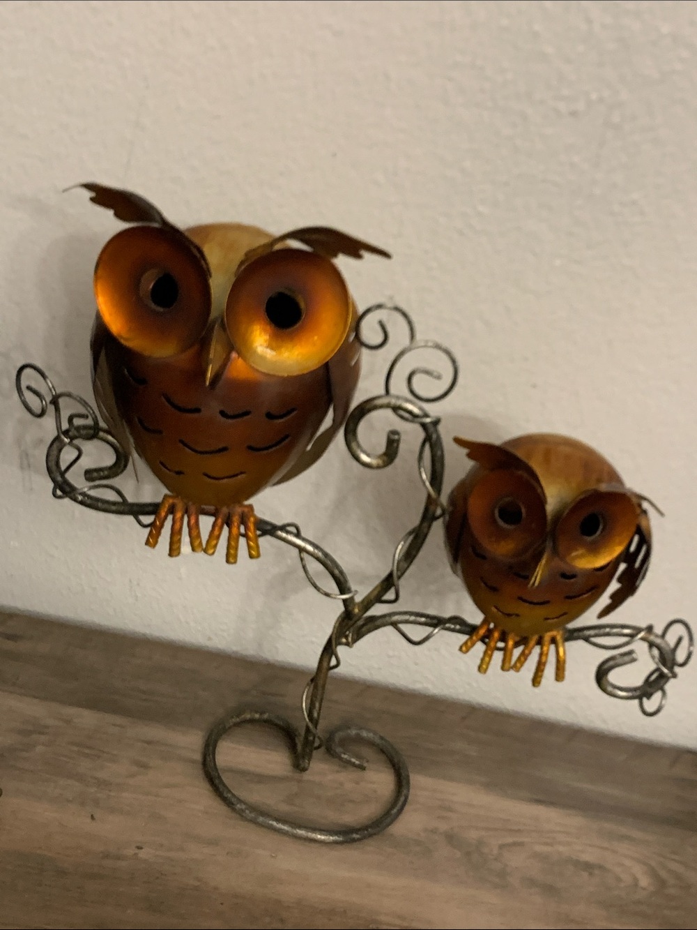 VTG Double Owls Metal Sculpture OnTree Branches